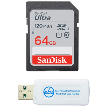 SanDisk 64GB SDXC SD Ultra Memory Card Bundle with Everything But Stromboli Reader
