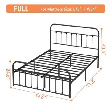 Closadin Classic Metal Platform Bed Frame with Headboard and Footboard