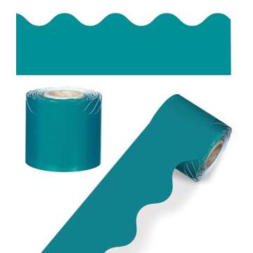 Carson Dellosa 36 Ft Scalloped Teal Bulletin Board Borders, Classroom Borders for Bulletin Board, Wh...