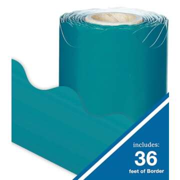 Carson Dellosa 36 Ft Scalloped Teal Bulletin Board Borders, Classroom Borders for Bulletin Board, White Board, Cork Board, Locker, and Classroom Décor, Bulletin Board Trim
