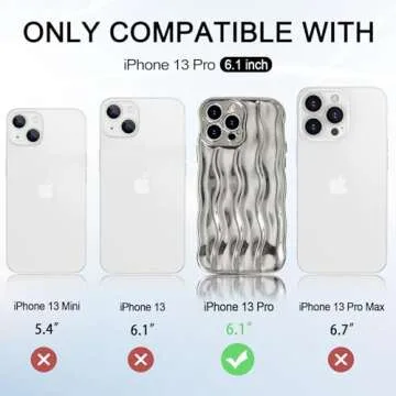 Anuck for iPhone 13 Pro Case Wavy Edge Water Ripple Pattern Design, Cute Wave Curly Frame Shape Soft Flexible TPU Shockproof Full-Body Protective Phone Case Cover for Women Girls, Shiny Silver