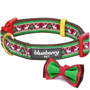 Blueberry Pet Christmas Adjustable Dog Collar with Bow Tie