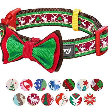 Blueberry Pet Christmas Adjustable Dog Collar with Bow Tie