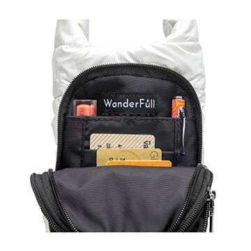 WanderFull Original HydroBag | Quilted Water Bottle Holder Crossbody Bag with Pockets and Strap | Carry 32 oz Water Bottle, Tumbler, Phone, Purse | Glossy White, Striped Strap