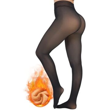 KBVOT Fleece Lined Tights Women Sheer Fake Translucent Winter Thermal Pantyhose Opaque Warm Thick Hi...