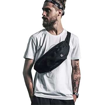 Fanny Packs for Women & Men Unisex Waist Bag Pack with Headphone Jack and Zipper Adjustable Strap Bl...