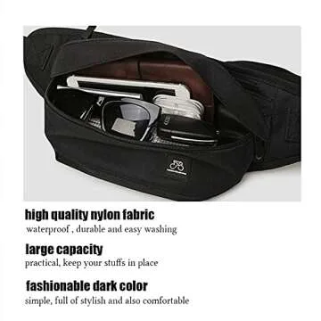 Fanny Packs for Women & Men Unisex Waist Bag Pack with Headphone Jack and Zipper Adjustable Strap Black Fanny Pack for Outdoors & Gym (fanny pack).