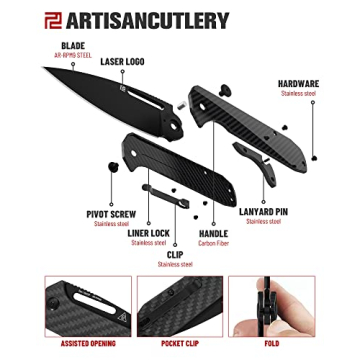 ARTISANCUTLERY EDC Folding Pocket Knife with Carbon Fiber Handle