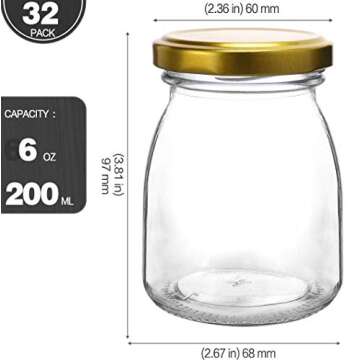 KAMOTA lass Jars, 32 PACK 6 oz Clear Yogurt Jars With Gold Lids, Glass Pudding Jars Yogurt Jars Idea...