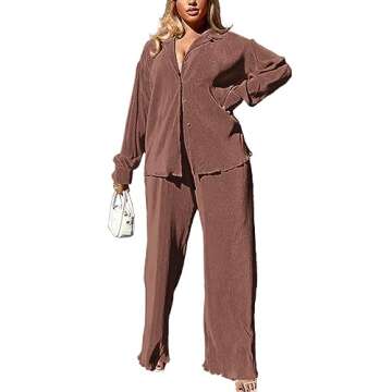 Kaimimei Casual 2 Piece Outfit for Women - Chic Button Down Shirt & Flare Pants