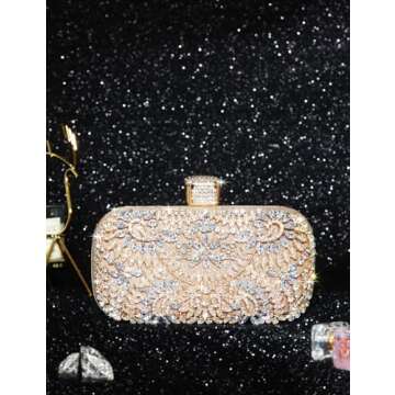 Covelin Women's Rhinestone Decorated Evening Bag, Tote Shoulder Crossbody Handbag with Chain Champagne