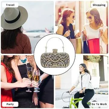 Covelin Women's Rhinestone Decorated Evening Bag, Tote Shoulder Crossbody Handbag with Chain Champagne