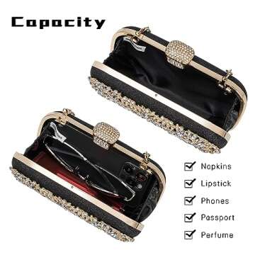 Covelin Women's Rhinestone Decorated Evening Bag, Tote Shoulder Crossbody Handbag with Chain Champagne