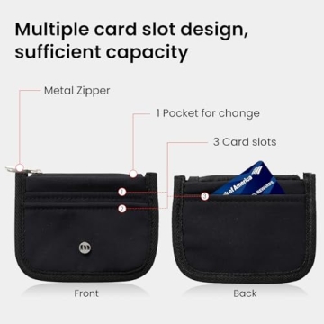Mum's memory Slim Minimalist Wallet Card Holder for Men & Women,Zippered front and rear 4-pocket wallet Card Holder,RFID Pocket Card Holder Wallet（Black）