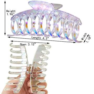 Kitiin Hair Clips, Iridescent Clear Strong Jaw Claw Clips for Women Girls, Hair Accessories, 3 Pcs
