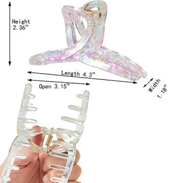 Kitiin Hair Clips, Iridescent Clear Strong Jaw Claw Clips for Women Girls, Hair Accessories, 3 Pcs