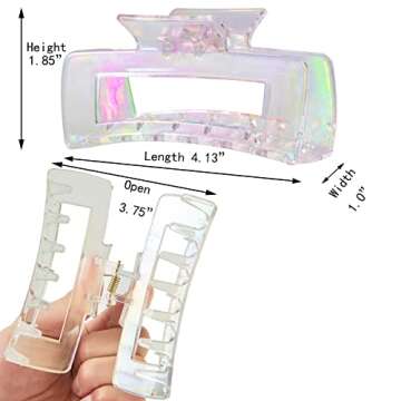 Kitiin Hair Clips, Iridescent Clear Strong Jaw Claw Clips for Women Girls, Hair Accessories, 3 Pcs