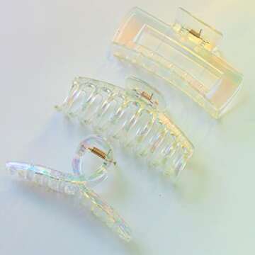 Kitiin Hair Clips, Iridescent Clear Strong Jaw Claw Clips for Women Girls, Hair Accessories, 3 Pcs