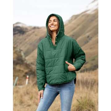 AMEBELLE Women's Oversized Hooded Puffer Jacket Quilted Lightweight Winter Warm Pullover Padded Hoodies Coat(2611-Green-M)