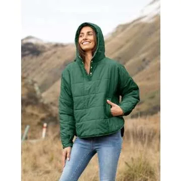 AMEBELLE Women's Oversized Hooded Puffer Jacket Quilted Lightweight Winter Warm Pullover Padded Hoodies Coat(2611-Green-M)