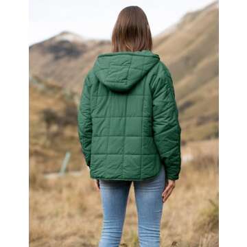 AMEBELLE Women's Oversized Hooded Puffer Jacket Quilted Lightweight Winter Warm Pullover Padded Hoodies Coat(2611-Green-M)