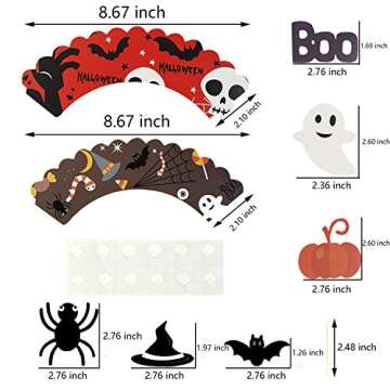 Kalolary Halloween Cupcake Toppers Wrappers, 24Pcs Ghost Pumpkin Spider Bat Halloween Cupcake Wrappe...