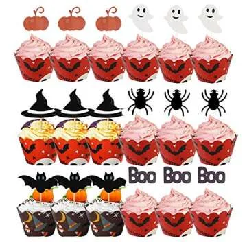 Halloween Cupcake Toppers & Wrappers - 24Pcs Set