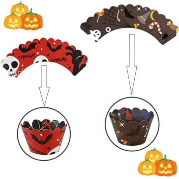 Halloween Cupcake Toppers & Wrappers - 24Pcs Set
