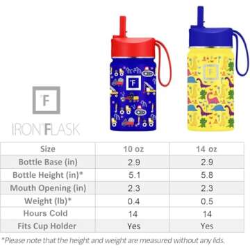 IRON °FLASK Kids Water Bottle - Straw Lid, 20 Name Stickers, Vacuum Insulated Stainless Steel, Double Walled Tumbler Travel Cup, Thermos Mug - Dark Blue, 14 Oz