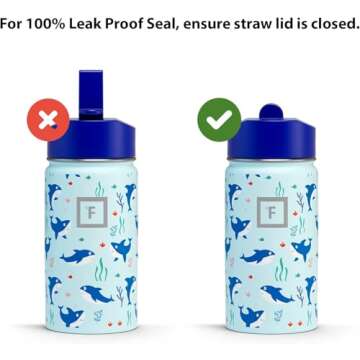 IRON °FLASK Kids Water Bottle - Straw Lid, 20 Name Stickers, Vacuum Insulated Stainless Steel, Double Walled Tumbler Travel Cup, Thermos Mug - Dark Blue, 14 Oz