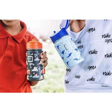 IRON °FLASK Kids Water Bottle - Straw Lid, 20 Name Stickers, Vacuum Insulated Stainless Steel, Double Walled Tumbler Travel Cup, Thermos Mug - Dark Blue, 14 Oz