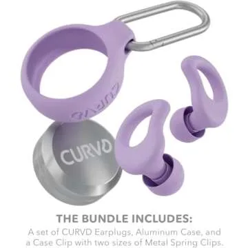 CURVD Everyday Earplugs + Case Clip Bundle, the perfect earplug for sleep, travel, noise sensitivity/canceling + Case Clip package portable waterproof container & silicone sleeve for Ear plugs(Purple)