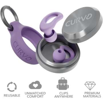 CURVD Everyday Earplugs + Case Clip Bundle, the perfect earplug for sleep, travel, noise sensitivity/canceling + Case Clip package portable waterproof container & silicone sleeve for Ear plugs(Purple)