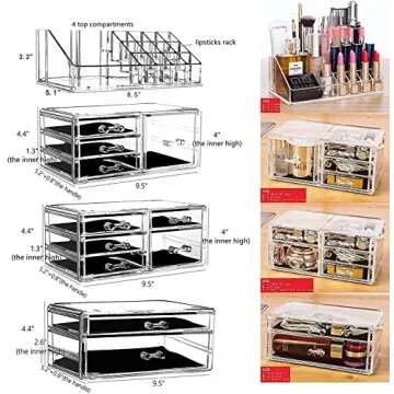 Cq acrylic 4 Pack Clear Make Up Organizers for Vanity, Stackable 11 Drawers Make Up Organizer,Cute Desk Organizer for Vanity Jewelry,Hair Clip,Beauty, Skincare Product Dresser Acrylic Drawer Organizer