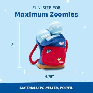 Barkbox 2 in 1 Interactive Plush Dog Toy - Rip and Reveal Toy for Dogs and Puppies - Stimulating Squeaky Pet Toys | Janspup Backpack (Small)