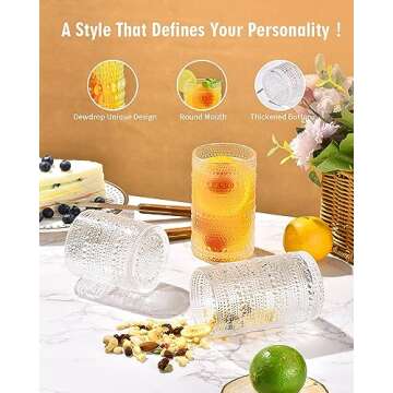 ISMASOAN Vintage Hobnail Drinking Glasses Set of 8,Hobnail Glassware 14 oz and 12 oz,Bubble Glasses Drinking,Vintage Glassware,Beaded Glassware,Highball Glasses,Gift Box Set