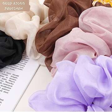 Oversized Scrunchies Jumbo Organza Scrunchies Large Chiffon Scrunchies No Damage Giant Scrunchies for Sleeping Big Hair Scrunchies for Women(6PCS,Style1)