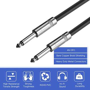 Yuyaokk 2Pack 25 ft 1/4" to 1/4" Speaker Cables, True 12AWG Patch Cords, 1/4 Male Inch DJ/PA Audio Speaker Cable 12 Gauge Wire.