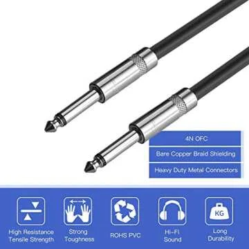 Yuyaokk 2Pack 25 ft 1/4" to 1/4" Speaker Cables, True 12AWG Patch Cords, 1/4 Male Inch DJ/PA Audio Speaker Cable 12 Gauge Wire.
