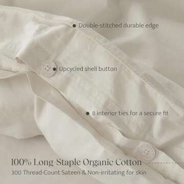 Double Stitch 100% Organic Cotton Duvet Cover Set - Luxury Queen Size Bedding