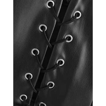 SweatyRocks Women's Faux Leather Crop Tank Top Lace Up Tie Front Halter Tops Black XS
