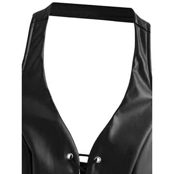 SweatyRocks Women's Faux Leather Crop Tank Top Lace Up Tie Front Halter Tops Black XS