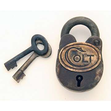 Vintage Metal Old West Colt Padlock with Keys - Unique Decorative Security