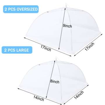 JULBEAR 4 Pcs Large and Tall Mesh Food Cover Tent Umbrella Food Screen Covers for Outside Pop-up Mes...