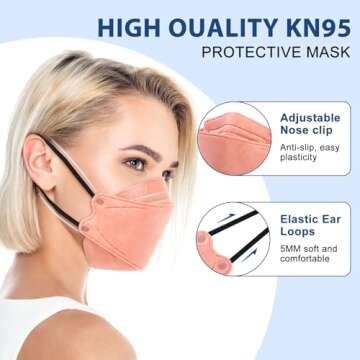 FENFEN KN95 Face Masks Disposable Adults - 50 Pack 5 Layer Protection Dust Breathable Comfortable Respirator Women KN95 Mask Individually Wrapped