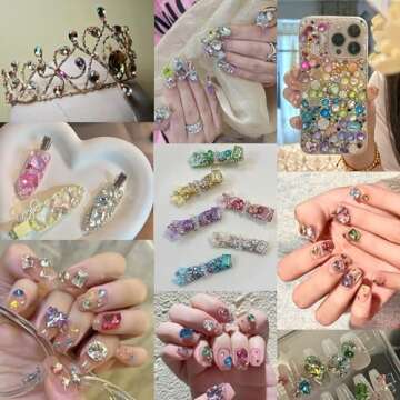NLSJMP 56pcs Colorful Nail Charms Rhinestone Multi Shapes Mixed Large Crystal Stone,Pointed Bottom Bling Big Nail Gems Rhinestones DIY Nail Jewelry 3D Nail Art AB Diamonds for Nail Art Decoration