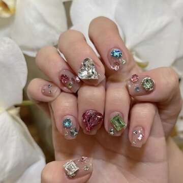 NLSJMP 56pcs Colorful Nail Charms Rhinestone Multi Shapes Mixed Large Crystal Stone,Pointed Bottom Bling Big Nail Gems Rhinestones DIY Nail Jewelry 3D Nail Art AB Diamonds for Nail Art Decoration