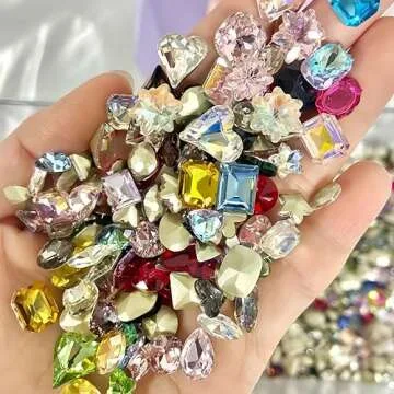 NLSJMP 56pcs Colorful Nail Charms Rhinestone Multi Shapes Mixed Large Crystal Stone,Pointed Bottom Bling Big Nail Gems Rhinestones DIY Nail Jewelry 3D Nail Art AB Diamonds for Nail Art Decoration
