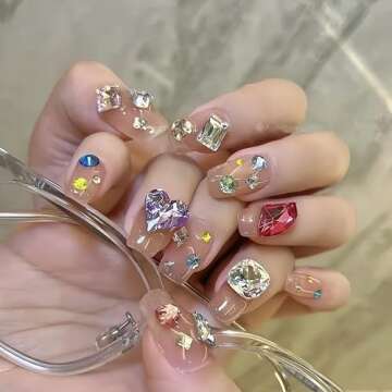 NLSJMP 56pcs Colorful Nail Charms Rhinestone Multi Shapes Mixed Large Crystal Stone,Pointed Bottom Bling Big Nail Gems Rhinestones DIY Nail Jewelry 3D Nail Art AB Diamonds for Nail Art Decoration