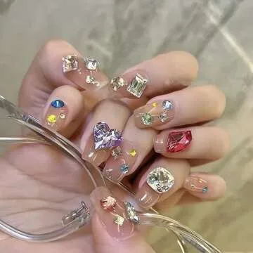 NLSJMP 56pcs Colorful Nail Charms Rhinestone Multi Shapes Mixed Large Crystal Stone,Pointed Bottom Bling Big Nail Gems Rhinestones DIY Nail Jewelry 3D Nail Art AB Diamonds for Nail Art Decoration